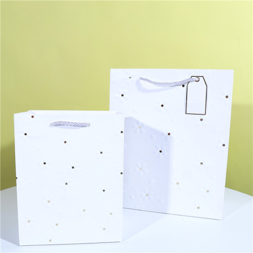 双工艺白卡纸手提袋现货批发鲜花压纹包装礼物袋烫金纸质购物袋