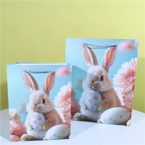 复活节白卡纸手提袋现货零售兔子纸质购物纸袋子蛋蛋图案礼品袋