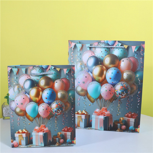 生日纸质手提袋现货批发气球聚会礼物袋跨境专供喜庆红色纸袋子