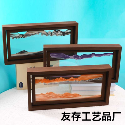 厂家直销实木框流沙画摆件客厅办公桌面解压可翻转流沙画装饰品