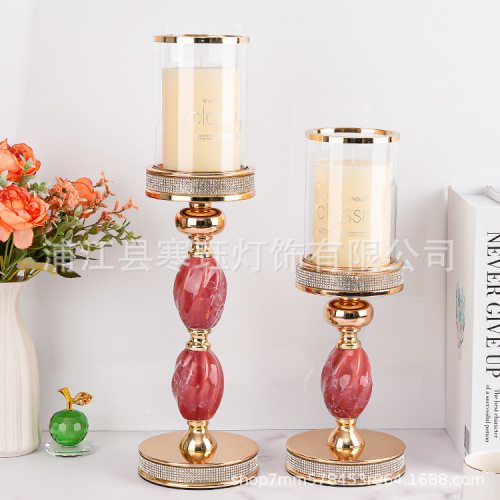 复古轻奢金属钻闪蜡烛台香薰蜡烛家用摆件浪漫餐桌烛光晚餐道具