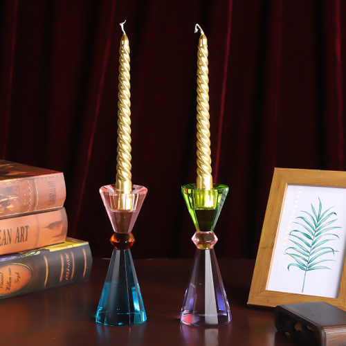 新款彩色水晶烛台摆件家居轻奢客厅欧式餐桌烛台装饰摆件厂家批发