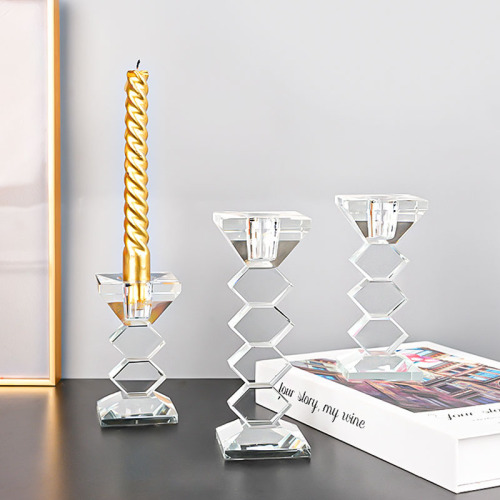 现代创意几何水晶蜡烛台香薰蜡烛家用摆件浪漫餐桌烛光晚餐道具