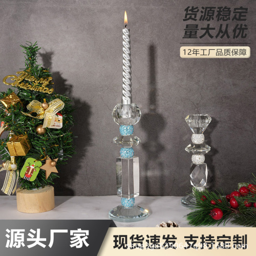 跨境亚马逊水晶玻璃钻石杆烛台烛光晚餐摆件婚庆烛台餐桌装饰烛台