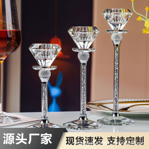 跨境钻石头水晶烛台长杆蜡烛台烛光晚餐婚礼派对宴会烛台摆件装饰