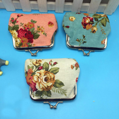 Rose Canvas Mini Coin Purse Women's Fabric Buckle Coin Bag, Children's Cute Wallet Factory Direct Sales