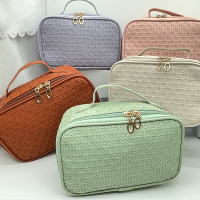 2023 New Simple PU Leather Cosmetic Bag Wholesale Travel Bag Portable Cosmetics Storage Bag Waterproof Wash Bag
