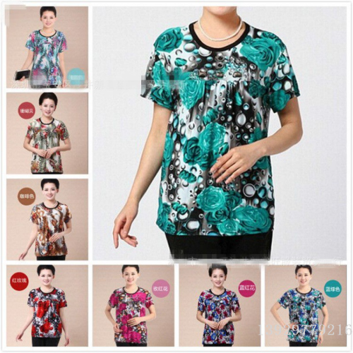 clothing wholesale and wholesale new summer middle-aged and elderly women‘s clothing short sleeve loose ice silk mother‘s clothing stall market supply