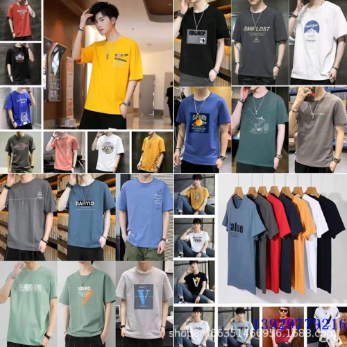 2024 summer new short-sleeved t-shirt men‘s trendy loose and handsome half sleeve t-shirt round neck top night market hot selling product