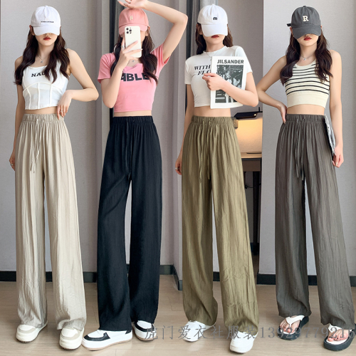 cheap wholesale ice silk wide-leg pants women‘s summer cotton and linen thin yamamoto pants high waist drooping loose casual women‘s pants