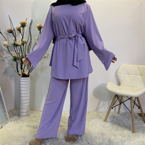 fashion women‘s wear simple wide-leg pants muslim lace-up suit 2272