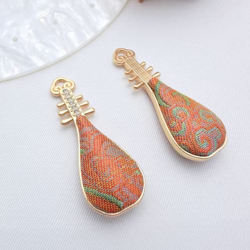 非遗宋锦古琴底胚胸针手工diy装饰新中式发簪饰品微镶锆石吊坠