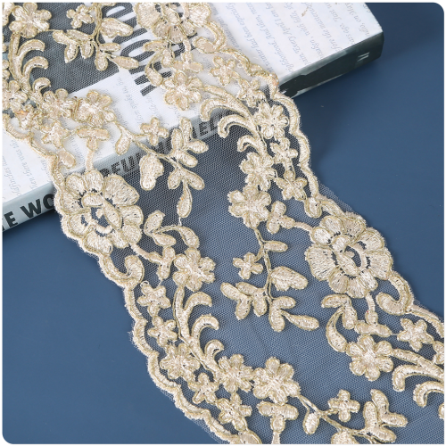 DIY Handmade Material Clothing Wedding Dress Accessories Golden Black and White Apricot Lace Floral Border Mesh Embroidery Flower Mesh