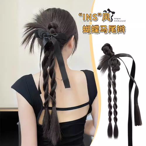 假发辫子仿真发ins风蝴蝶结麻花扭扭辫自然高低扎甜酷马尾假发辫