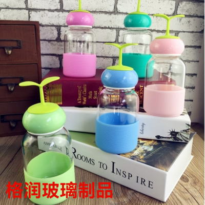Japanese and Korean New Style Grass Bean Sprout Glass Fashion Creative Girl Cute Handy Thick Heat-Resistant Portable Water Cup