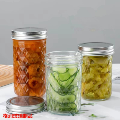 Wholesale Fish Sauce Bottle Diamond Mason Glass Cup Honey Cans Jam Jar Fruit Cow's Milk Salad Can