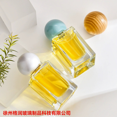 30ml Transparent Square Glass Perfume Bottle Advanced Spray Sample Bottle Perfume Sub-Bottles with Multi-Color Ball Cover