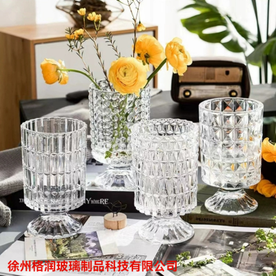 Living Room Flower Arrangement Dried Flower Ornaments Embossed Tall Glass Vase Ins Decorative Hydroponic Transparent and Creative Flower Vase