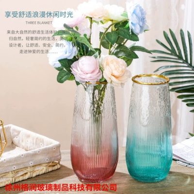 Amazon Hot Sale Gold-Painted Glass Vase Transparent Dried Flower Glass Bottle Flower Bottle Flower Arrangement Hydroponic Glass Bottle