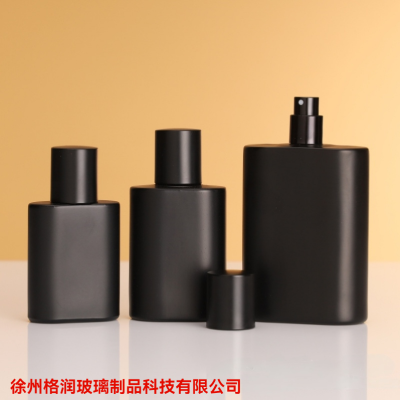 Factory Direct Supply Matte Black Flat Square Glass Perfume Bottle Creative Press Type Fine Spray Perfume Subpackaging Empty Bottle
