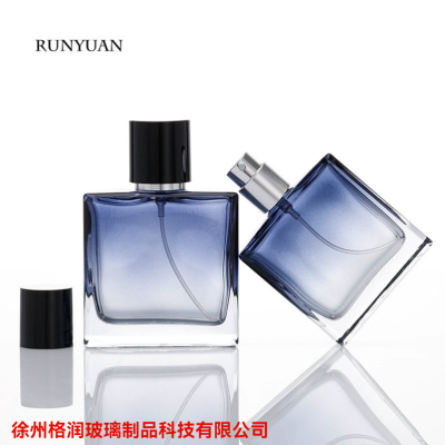 Wholesale Square Gradient Color Perfume Bottle Glass Perfume Bottle 50ml Thick Bottom Portable Spray Cosmetic Storage Bottle