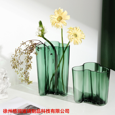 Legendary Lake Transparent Green Crystal Vase Hammer Pattern Classic Lake Series Flower Desktop Vase Ornaments