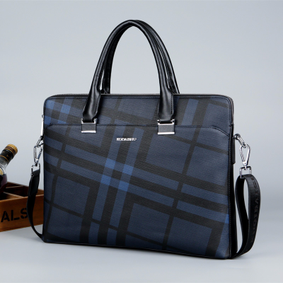 Men's Business Large Capacity Handbag Plaid Trendy Bag Fashion Leisure Business Trip Shoulder Messenger Bag Computer Bag Men