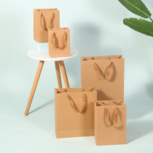 牛皮纸手提袋复古竖款个性LOGO印制广告购物袋奶茶外卖手提包装袋