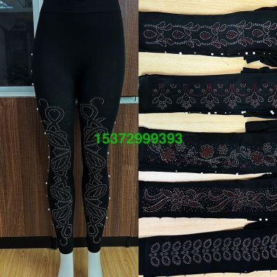 India Foreign Trade Hot Drilling Leggings Large Elastic High Waist Large Size Slimming Seamless Knit Cropped Pants