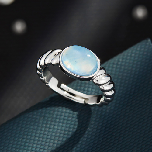 绝美海蓝宝开口戒指时尚轻奢天然石可调节食指戒小众高级感女指环