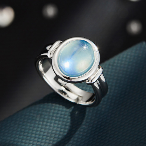 极简优雅海蓝宝天然石开口戒指时尚高级感可调节食指戒新款女指环