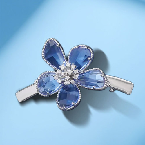 高级感仙女风蓝色花朵发夹时尚轻奢精致水晶花瓣刘海夹新款女头饰