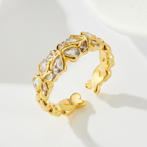 微镶满锆蝴蝶开口戒指超闪可调节高级感食指戒新款时尚百搭指环圈