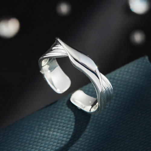 极简风个性不规则扭纹开口戒指时尚轻奢可调节食指戒新款银色指环