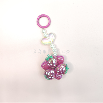 New Love round Beads Keychain Pendant Small Fresh Color Cartoon Strawberry Resin Accessories Earphone Package Decoration