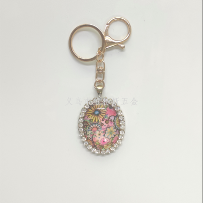 Wholesale Hot Sale Cross-Border Supply Metal Ornament Pendant Oval Diamond Keychain Accessory Pendant Bag Small Ornaments