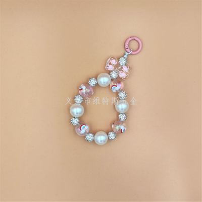 New Colorful Diamond Beads Transparent round Beads Keychain Pendant Fresh Color Bow Accessory Bag Decoration