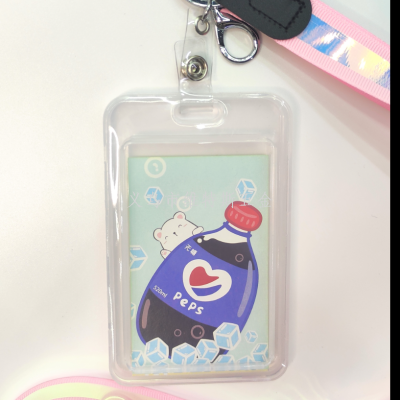 Transparent Acrylic Student Card Cover with Lanyard Cute School Bus Meal Card Badge Certificate Protective Cover