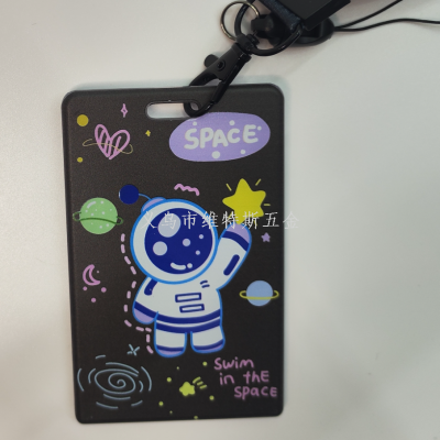 Cosmic Starry Sky Little Astronaut Meal Card Badge Access Card Bus Subway Keychain Short Lanyard Work Certificate Holder