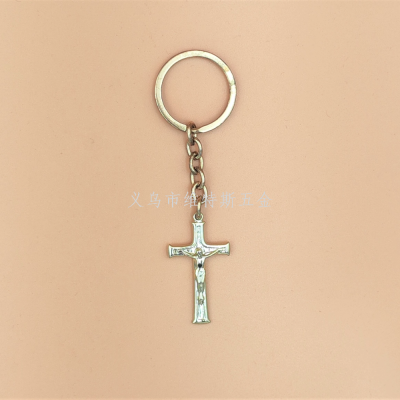 European and American Style Stereo Retro Crucifixion Cross Keychain Key Chain Backpack Automobile Hanging Ornament Goods Wholesale