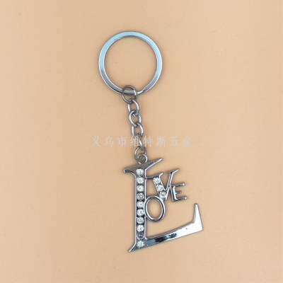 Cross-Border New Arrival Key Ring Pendant Creative Simple Alloy Rhinestone Love Keychain Ornaments Cars and Bags Accessories