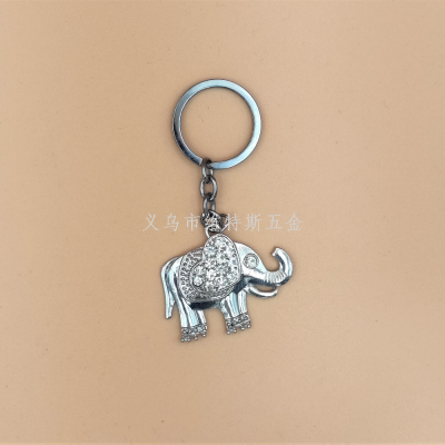 Cross-Border New Arrival Key Ring Pendant Creative Simple Alloy Rhinestone Love Elephant Keychain Ornaments Car Accessories