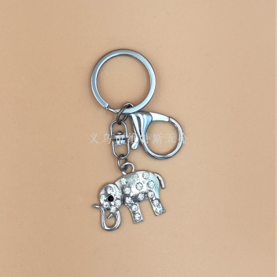 Cross-Border New Arrival Creative Simple Alloy Rhinestone Elephant Keychain Ornaments Car Accessories Valentine's Day Gift in Stock