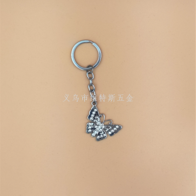 Cross-Border New Arrival Key Ring Pendant Creative Simple Alloy Rhinestone Butterfly Keychain Ornaments Car Accessories in Stock