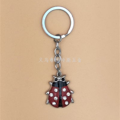 Cross-Border New Three-Dimensional Color Diamond Ladybug Cross Keychain Key Chain Backpack Automobile Hanging Ornament Goods