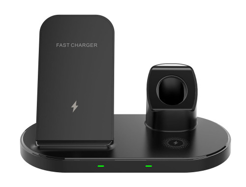 跨境私模三合一无线充 桌面立式充电支架手机手表耳机无线快充15W