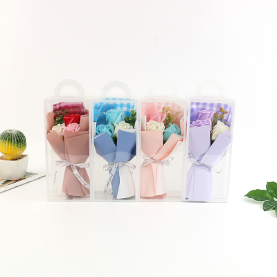 Transparent Boxed Teacher Gift Creative 3 Soap Flower Rose Bouquet Birthday Gift for Girlfriend Girlfriend Rose Gift