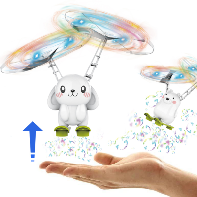 Flying Bear Bubble Toys Gestures Control Mini RC Infrared Induction Hand Control Toy Electric Bubble Maker Helicopter Flying Toy