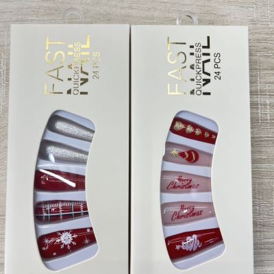 Foreign Trade Hot Sale Christmas Manicure Wear Nail Tip French Red Edge White Snowflake Christmas