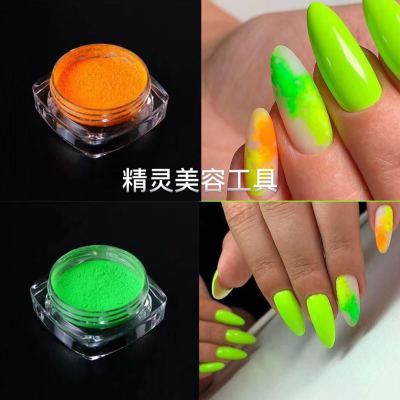 Cross-Border Nail Shimmering Powder Fluorescent Color Ultra-Fine Pigment Powder Barbie Pink Fluorescent Powder Yellow Nail Art Fine Powder Easy to Dye